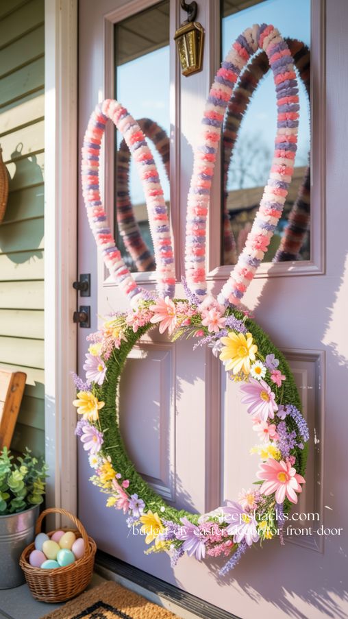 Dollar Store Bunny Ear Wreath DIY Easter Front Door Decor