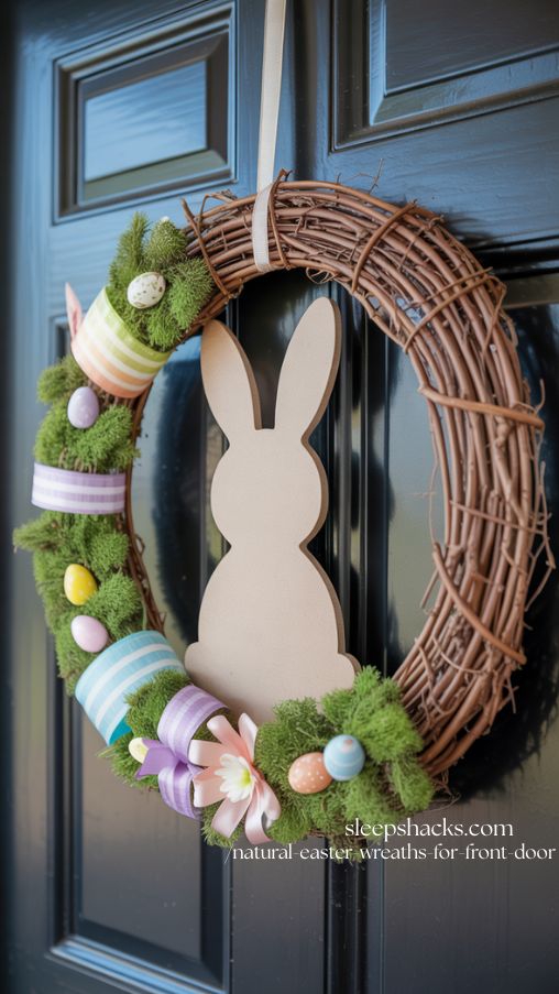 Dollar Store Bunny Wreath for Affordable Easter Front Door