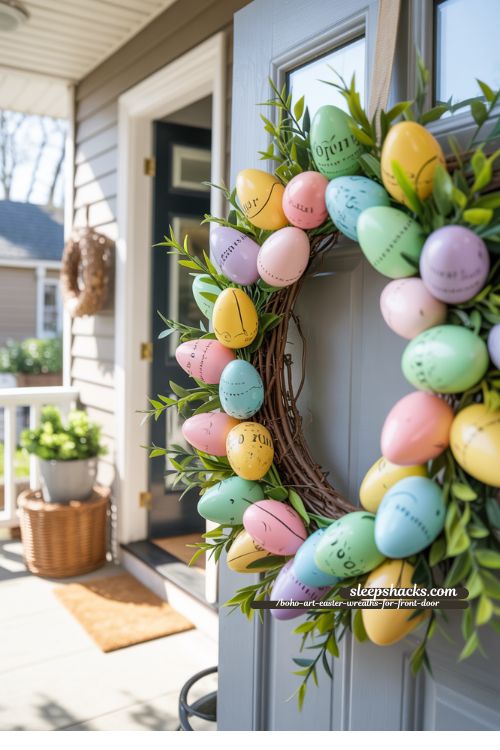 Dollar Store DIY Boho Easter Egg Wreath Front Porch