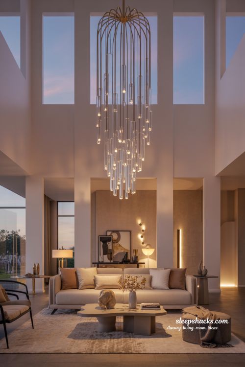 Dramatic Chandeliers for Modern Luxury Living Room Elegance