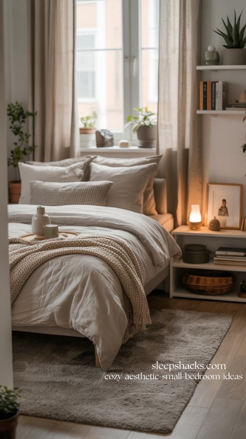 Dreamy Small Bedroom Decor with Layered Textures and Personal Touches