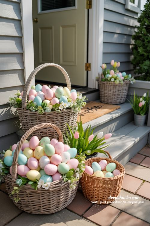 Easter Basket Egg Display For Compact Front Porch Decor