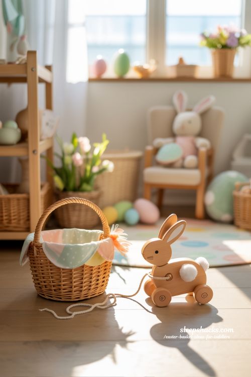 Easter Basket Ideas for Toddlers Pull Along Wooden Bunny Toy