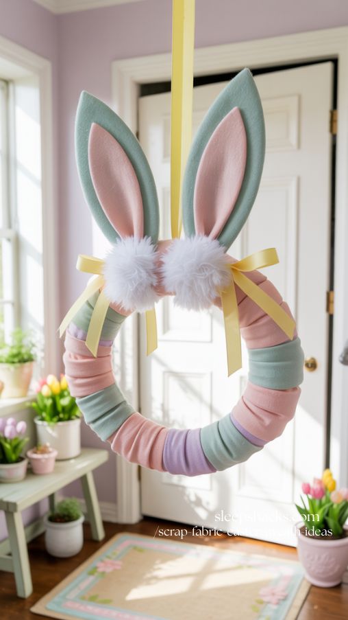 Easter Bunny Ear Fabric Accent Wreath
