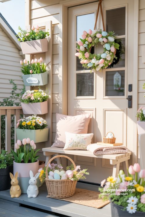 Easter Front Porch Decor For Compact Patio With Pastel Spring Charm