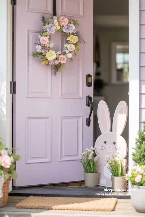 Easter Inspired Spring Front Door Decor with Soft Pastel Touches