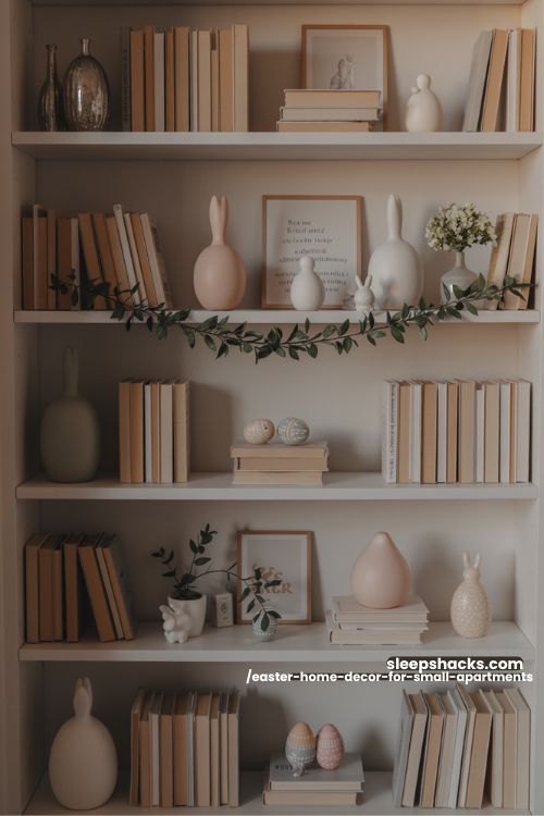 Easter-Themed Bookshelf Styling For Small Apartments