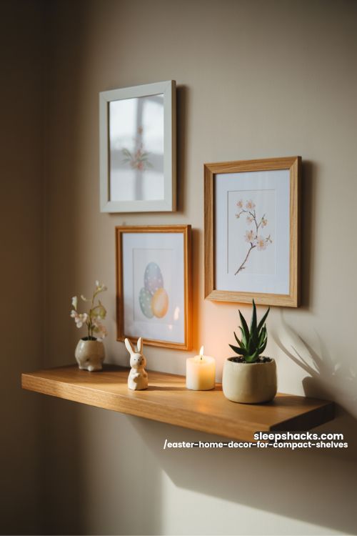 Easter-Themed Wall Prints Above Shelves for Small Spaces