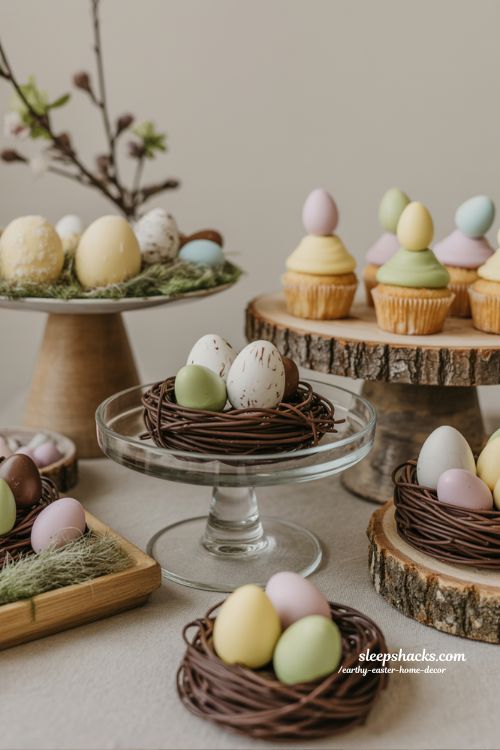 Edible Easter Decor Chocolate Nests Sugar Eggs Pastel Spring Table