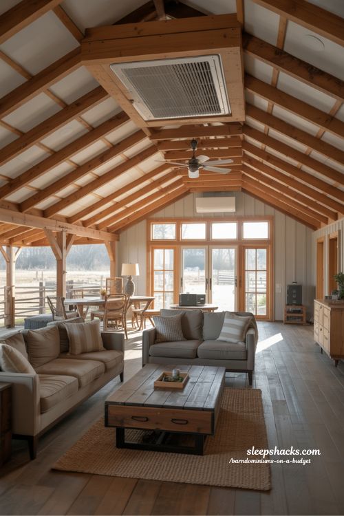 Efficient HVAC Barndominium Interior with Ceiling Fans
