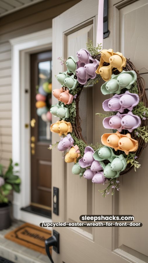 Egg Carton Flower Easter Wreath for Front Door