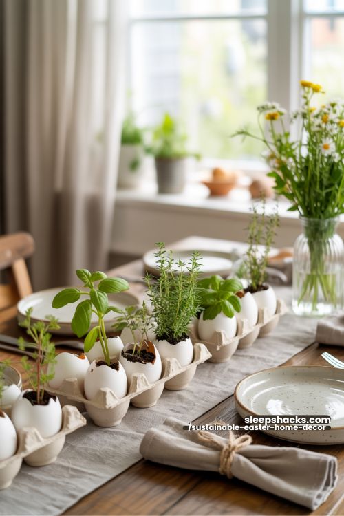 Eggshell Herb Centerpieces for a Sustainable Easter Table