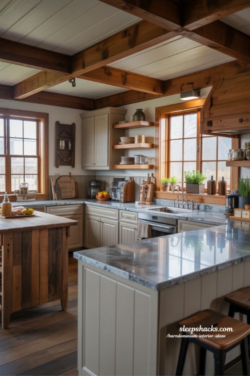 Elegant Countertops and Cabinets Barndominium Interior