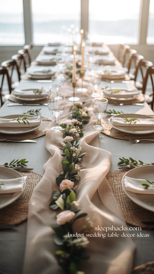 Elegant Fabric Runner Wedding Table Decor Ideas on a Budget