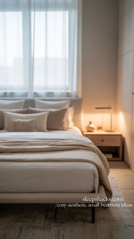 Elegant Minimal Neutral Small Bedroom with Layered Textures