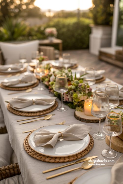 Elegant Outdoor Dinner Party Patio Table Decor With Gold Accents