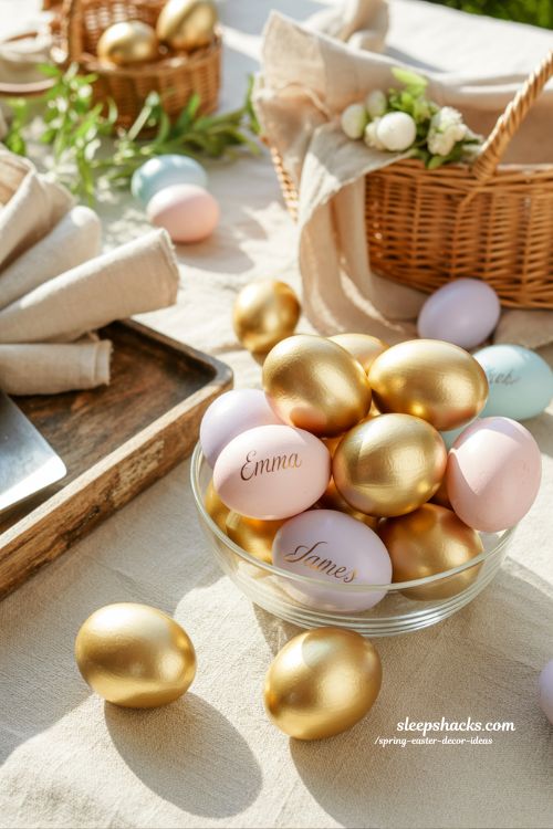 Elegant Spring Easter Gold Leaf Egg Ideas for Table Decor