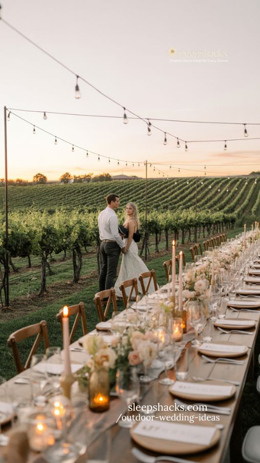 Elegant Vineyard Sunset Wedding Reception with Candlelit Romance