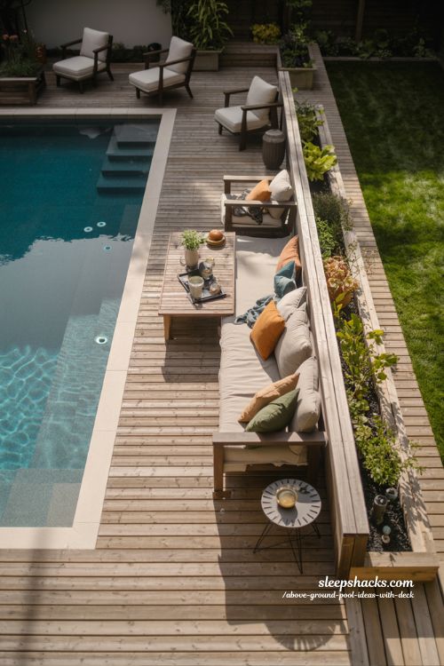 Elongated Lounge Deck Above Ground Pool Ideas