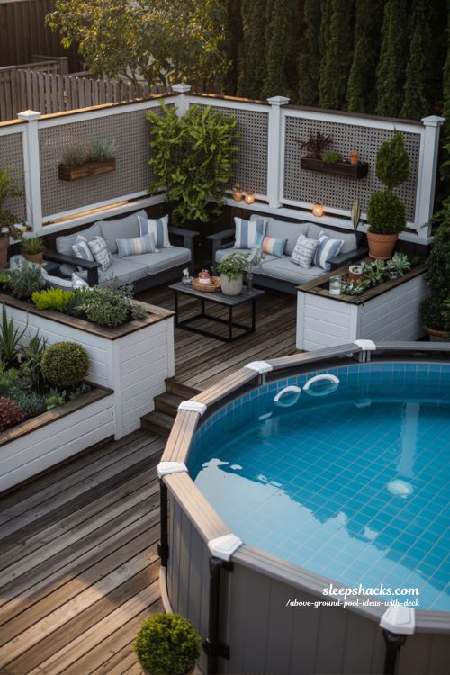 Enclosed Lounge Deck With Privacy Skirt Above Ground Pool Ideas