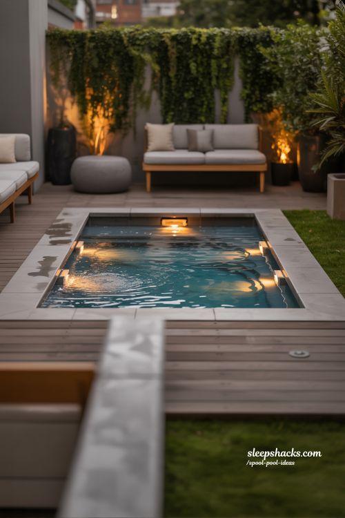 Evening-Ready Spool Pool with Warm LED Lighting for Small Yards