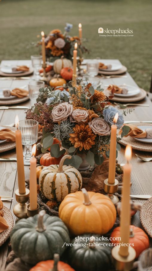 Fall Wedding Table Centerpieces with Earthy Tones