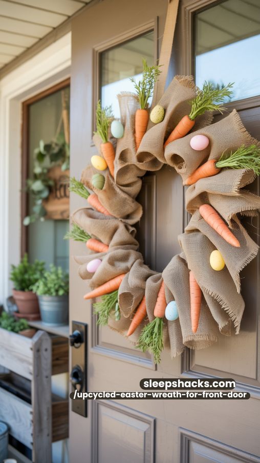 Farmhouse Burlap and Faux Carrot Easter Wreath for Front Door