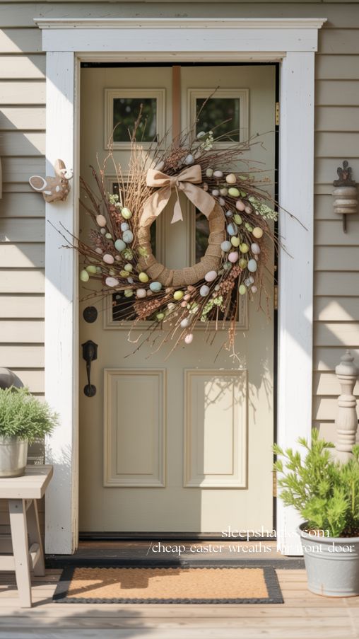Farmhouse Easter Charm Cheap Easter Wreath on Front Door