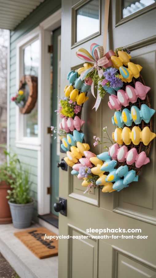 Faux Flower and Egg Carton Mix Easter Wreath for Front Door