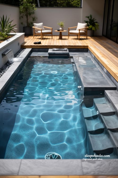 Fiberglass Inground Pool with Sun Ledge and Custom Wood Decking