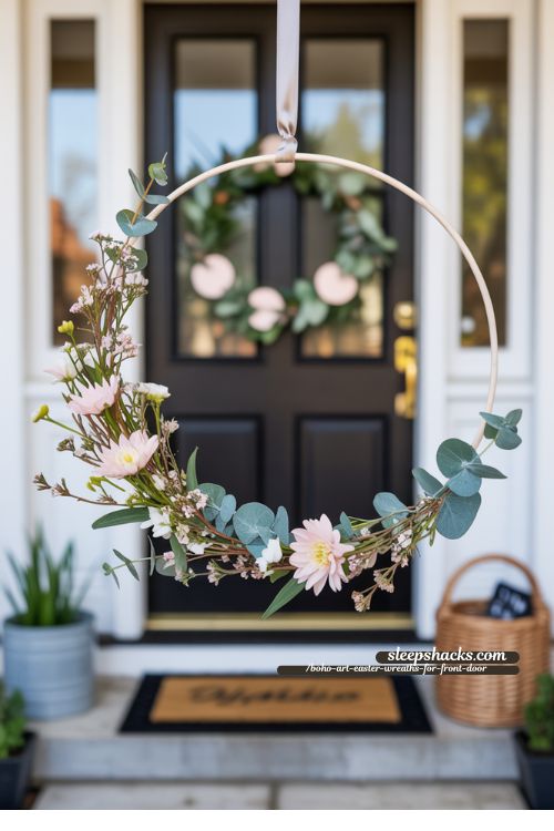 Floral Hoop Boho Easter Wreath Front Porch Decor