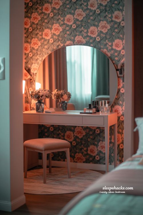 Floral Wallpaper Bedroom Vanity Ideas Statement Backdrop Design