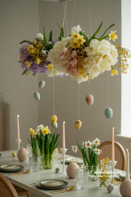 Flower Cloud Centerpiece Suspended Airy Earthy Easter Decor