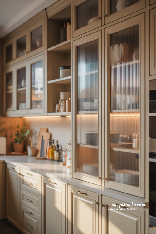 Fluted and Hazy Glass Kitchen Cabinets Ideas for Subtle Elegance