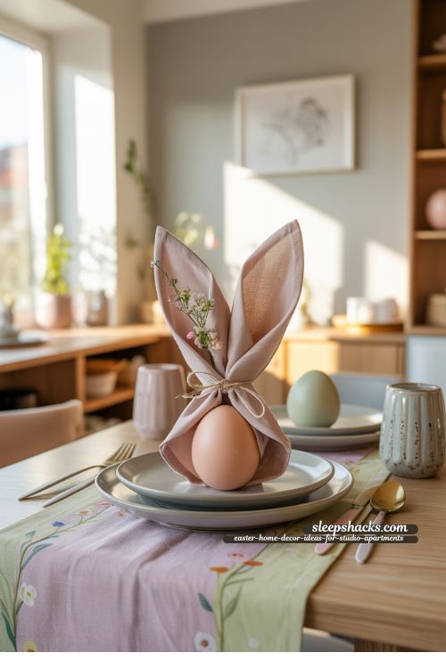 Folded Bunny Napkin Easter Table Decor for Studio Apartments