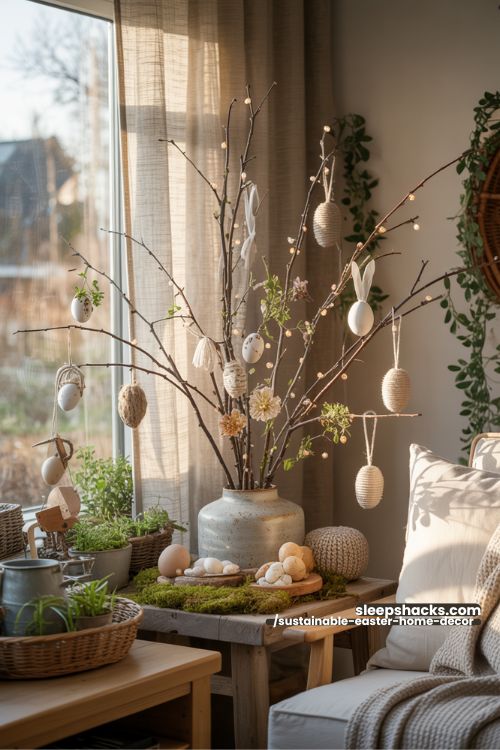 Foraged Twig Easter Tree with Handmade Ornaments for Sustainable Decor