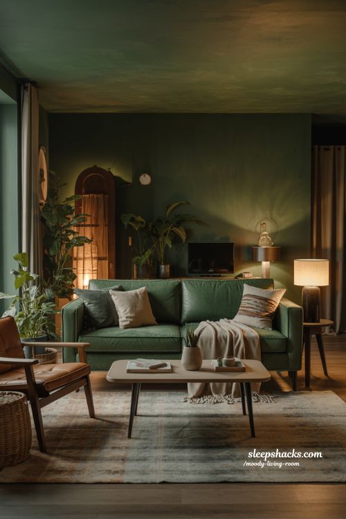 Forest Green Retreat Calm and Inviting Moody Living Room