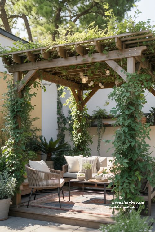 Freestanding Pergola With Greenery Ideas for Cozy Backyard Escapes
