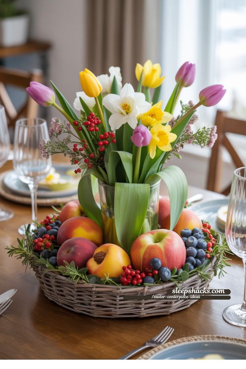 Fresh Fruit and Flower Easter Centerpiece