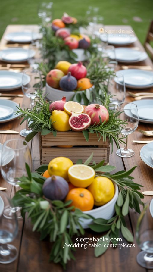 Fruit and Herb Inspired Wedding Table Centerpieces