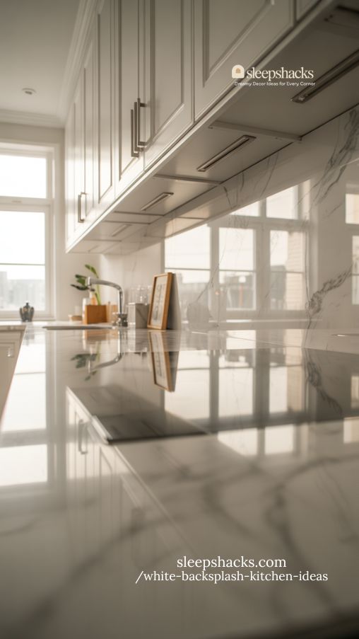Full-Slab Quartz Backsplash Kitchen Ideas