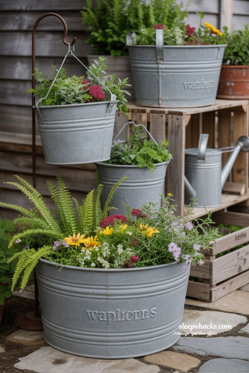 Galvanized Washtub Planters with Rustic Vintage Garden Charm