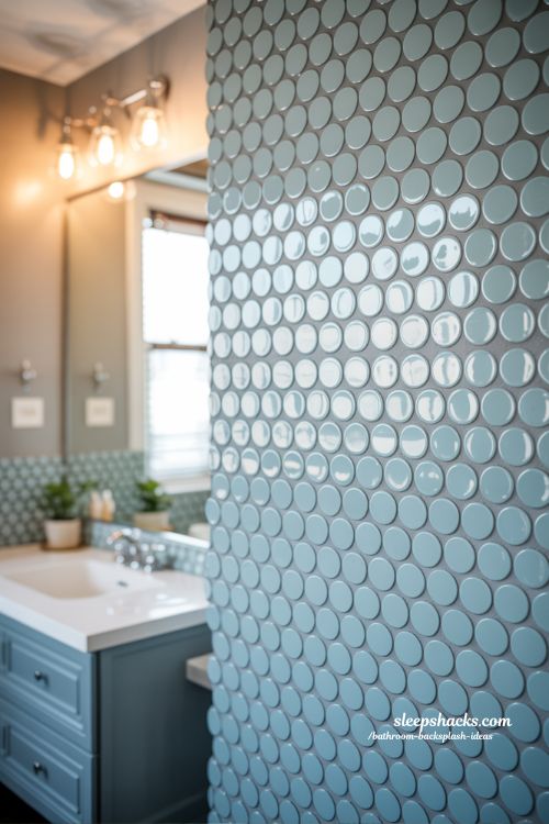 Glass Penny Tile Bathroom Backsplash Ideas for Shine and Texture