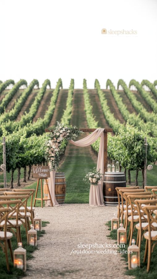 Golden Hour Vineyard Wedding Ceremony with Rustic Elegance