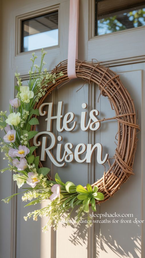 Grapevine He Is Risen Wreath for Meaningful Easter Front Door
