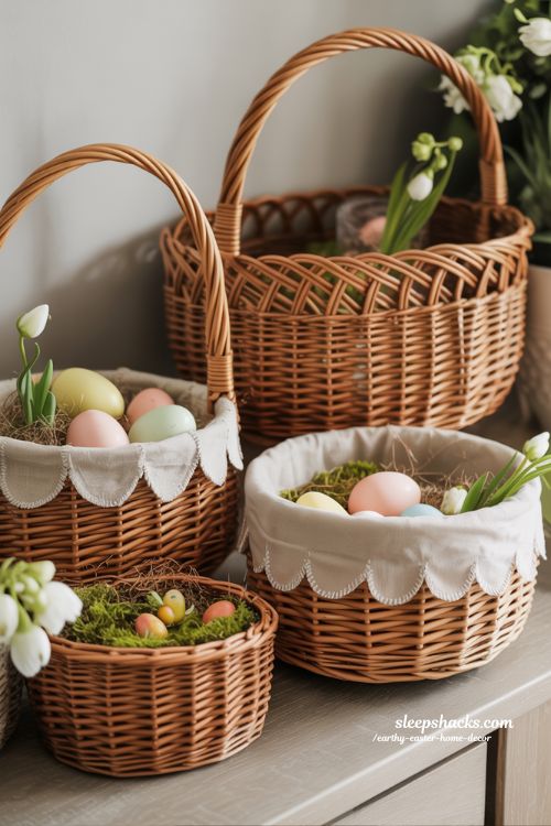 Hand-Woven Easter Baskets Centerpieces Earthy Spring Decor