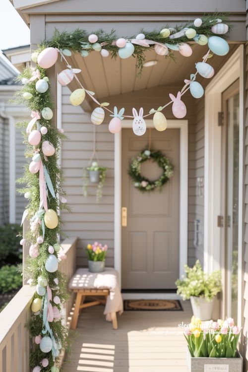 Hanging Easter Garland Decor For Small Front Porch Patio