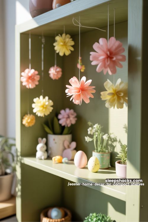 Hanging Paper Flowers for Compact Shelves