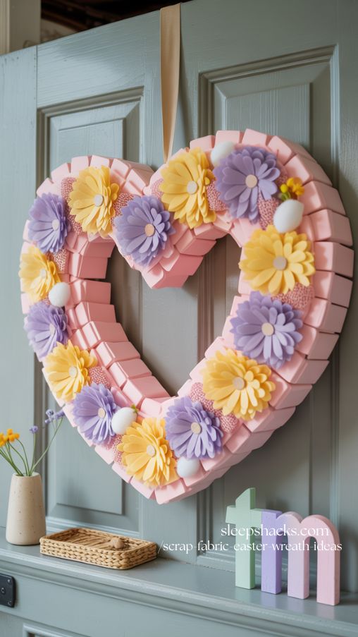 Heart-Shaped Pastel Easter Wreath for Front Doors