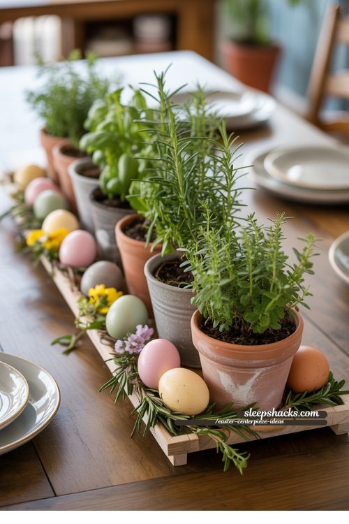 Herb Pots Easter Table Centerpiece